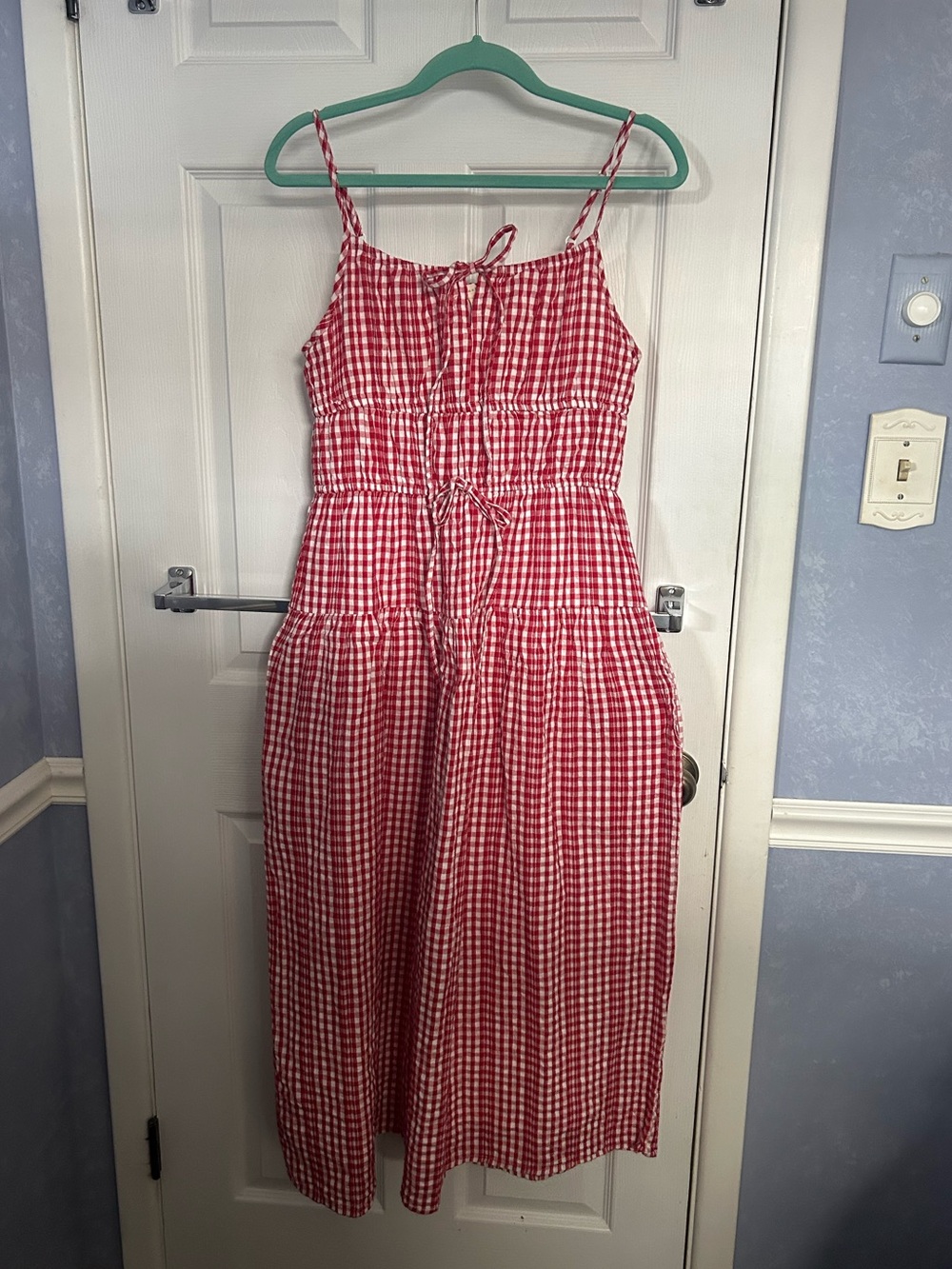 SIM & SAM Red Gingham Tie-Front Sundress